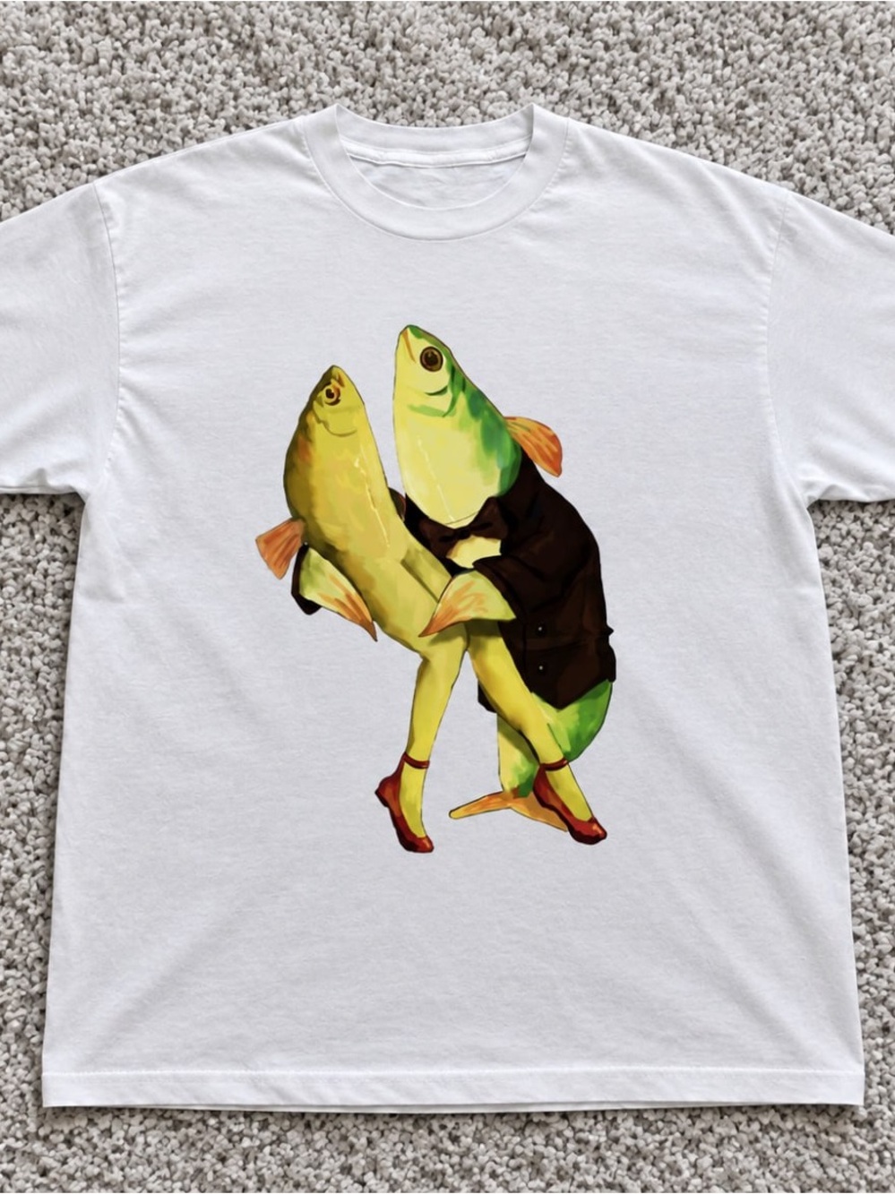 Yellow & Green Dancing Fish Gildan White Tee Graphic